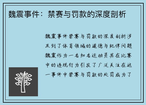 魏震事件：禁赛与罚款的深度剖析